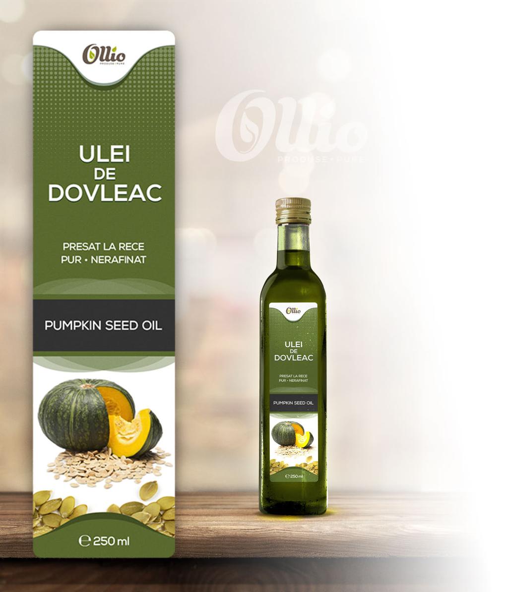 ULEI DE DOVLEAC Compoziție: 100% ulei pur de dovleac (bostan) presat la rece, din seminţe de dovleac uscate natural, netratate termic, atent selecţionate, foarte bogat în:» vitamina E, A, C, D, K»