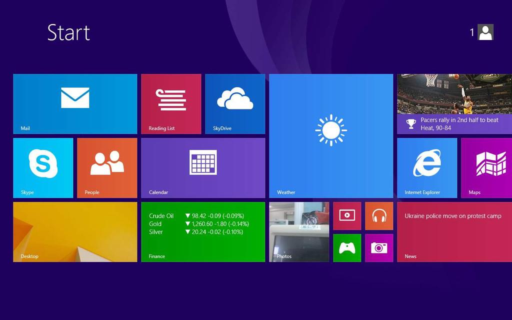 III. Pornire sistem de operare Windows 8.1 1. Ecran de pornire Ecranul de pornire este o interfata simplificata, optimizata pentru ecrane tactile, dar utilizabila cu un mouse sau alt dispozitiv.