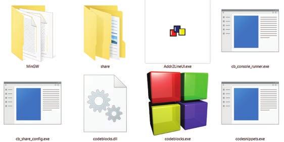 În Windows folderele au o pictogramă specială asemănătoare unui dosar. În imaginea de mai jos se pot vedea pictogramele a două foldere (MinGW și Share) și a 6 fișiere. REȚINEȚI!