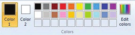 predefinite pe care dorim să o utilizăm, putem seta tipul de umplere al formei, culoarea și grosimea acesteia Grupul Colors Color 1 culoarea cu care vom desena Edit colors oferă posibilitatea