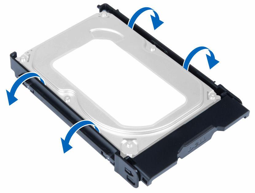 Dacă pe computer este instalat un hard disk de 3,5 inchi, aşezaţi hard diskul şi apăsaţi pe dispozitivele de blocare de pe caseta hard diskului. 2.