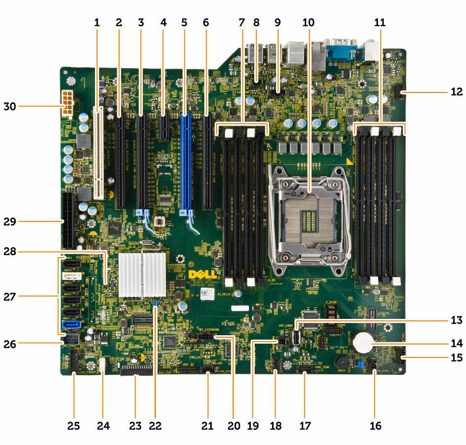 1. Slot PCI (Slotul 6) 2. Slot PCIe x16 (PCIe 2.0 cablat ca x4) (Slotul 5) 3. Slot PCIe 3.0 x16 (Slotul 4) 4. Slot PCIe 2.0 x1 (Slotul 3) 5. Slot PCIe 3.0 x16 (Slotul 2) 6. Slot PCIe x16 (PCIe 3.