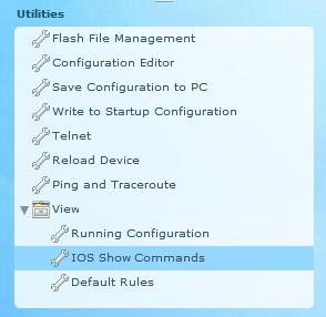 Step 3: Folosiți utilitarul View pentru a arăta configurarea curentă pentru router. a. În panoul Utilities, dați clic pe View > IOS Show Commands pentru a afișa ecranul IOS Show Commands. b.