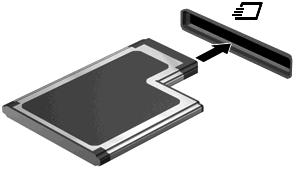 Pentru a introduce un card ExpressCard: 1. Ţineţi cardul cu eticheta în sus, cu conectorii spre computer. 2.