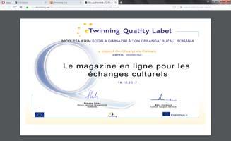 literare : -Proiect etwinning- "ecultural Kaleidoscope": -Proiect etwinning- "Le magazine en ligne pour les échanges culturels"/ "Revista