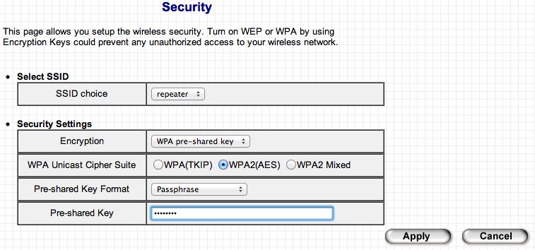 Notă: Trebuie să selectaţi aceeaşi criptare ca la reţeaua dumneavoastră Wi-Fi existentă, altfel modul repetor nu se poate conecta la aceasta. 5.