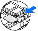 Scoaterea cartelei SIM Pentru a scoate cartela SIM, glisați clapeta de fixare în direcția indicată de săgeată. Pornirea aparatului 1.