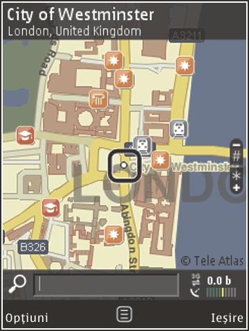 Locația curentă Pentru a stabili o conexiune GPS și a mări locația curentă, selectați Opțiuni > Poziția mea sau apăsați 0.